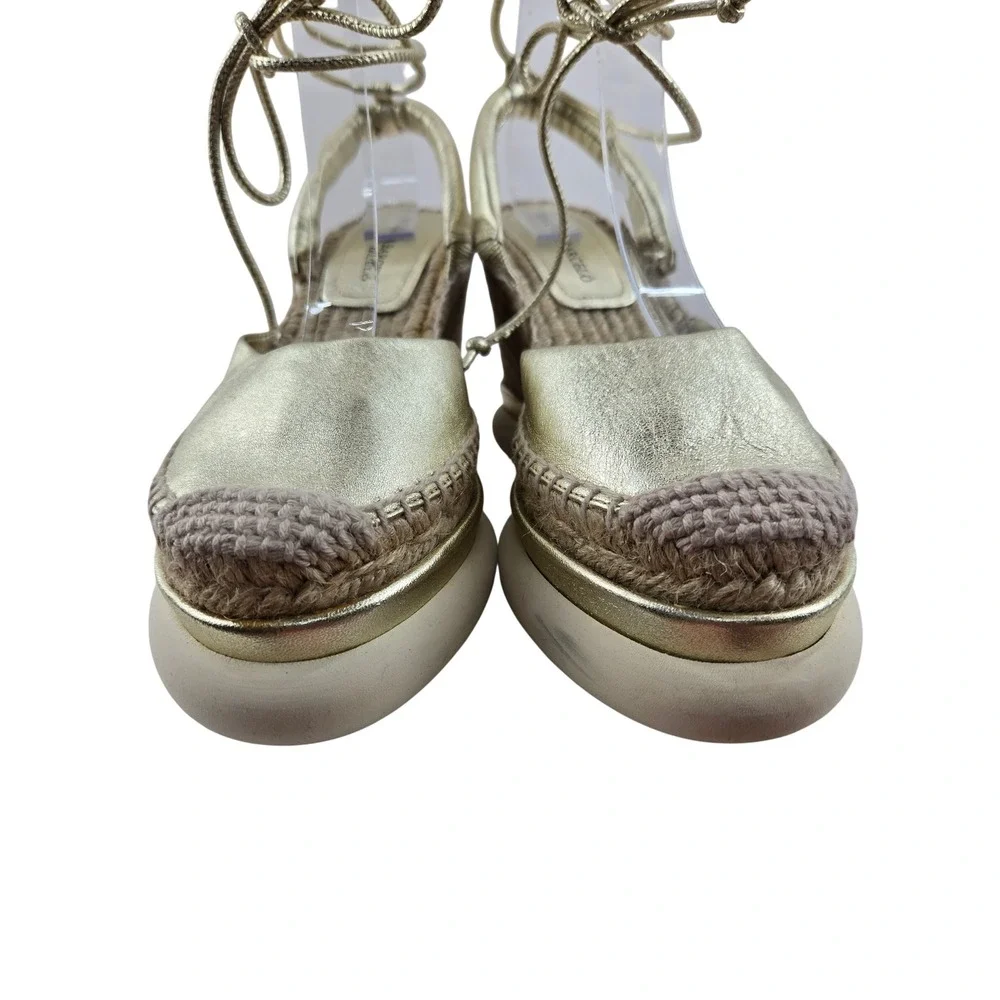 Paloma Barcelo Gold Leather Lace Up Platform Wedge Espadrilles EU 38 US 7.5